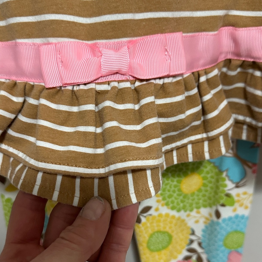 NWOT Brown Striped Dress w/ Floral Pants Set & stunning 🎀 details & ruffles 5yo - Picture 4 of 14
